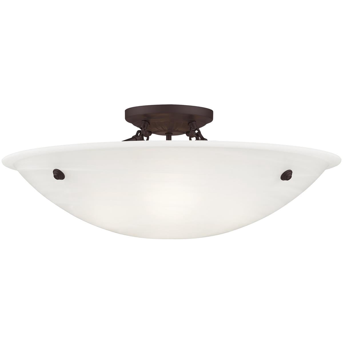 4 Light Bronze Ceiling Light fixture with White Alabaster Glass Shade