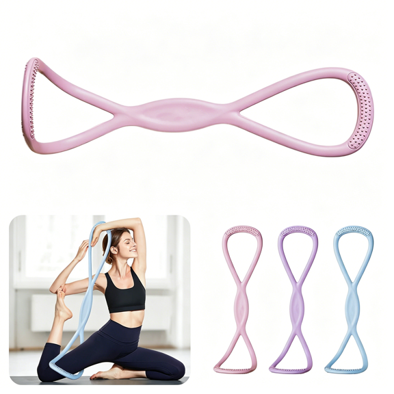 Figure 8 Resistance Band Yoga Shoulder Neck Stretch Exercise Elastic Fitness Band High Elastic Silicone Figure 8 Pull Rope 18 Inch Blue