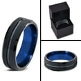 thumbnail image 4 of Tungsten Wedding Band Ring 4mm for Men Women Black Blue Beveled Edge Brushed Lifetime Guarantee, 4 of 4