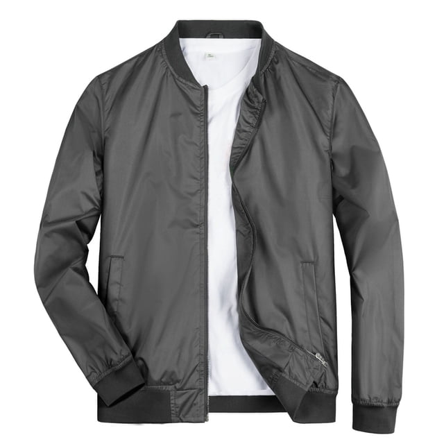 Chaquetas Hanzidakd para hombre, abrigos de invierno y otoño, manga larga, color liso, cuello alto, bolsillo con cremallera completa, ligeras, gabardinas holgadas, cárdigan informal, tops, gris M