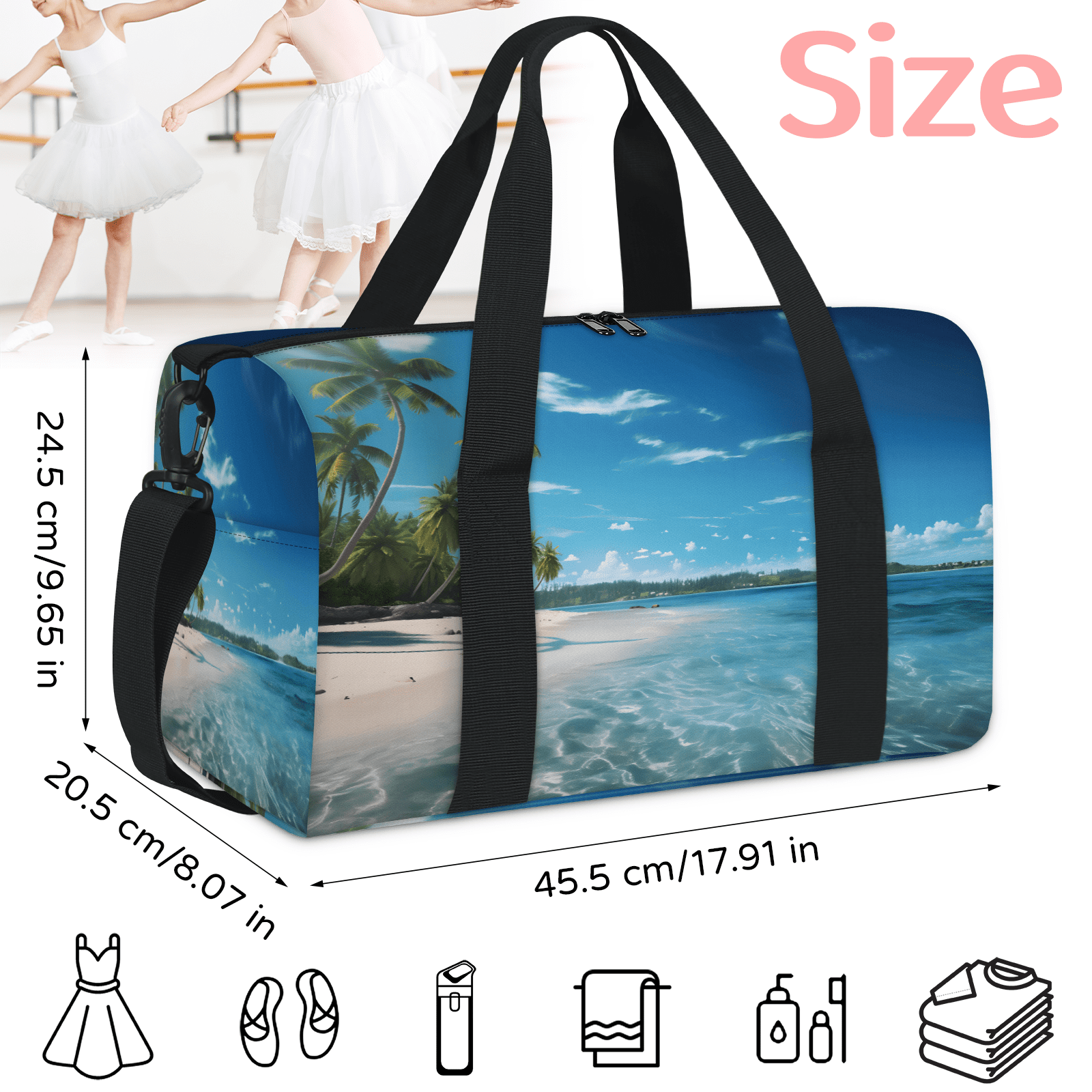 Herdesigns Beach Ocean Landscape Travel Duffle Bag Sports Yoga Weekender Overnight Carry on Workout Bags Lightweight Waterproof Gym Tote Bag for Women