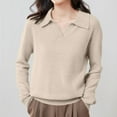 thumbnail image 6 of VISALY Polo Pullover Sweater Basic Sweater Tops Pullover Sweater Soft Warm Cozy Merino W.ool Seamless Sweater Sweaters for Women Cropped Sweater Oversized Sweatshirt Oversized Sweaters Beige L, 6 of 8