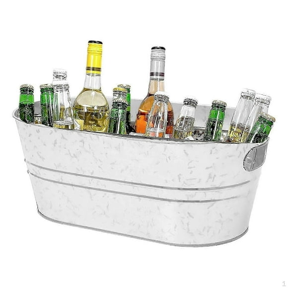 Galvanized Beverage Tub Oval Ice Bucket for Beer Champagne Cocktail Cooling, Rustic Metal Container