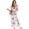 thumbnail image 1 of Vestidos de verano para mujer, informales, bohemios, con escote en V, volantes, estampado floral, vestido largo maxi, vestidos de playa de manga corta para mujer, 1 of 5