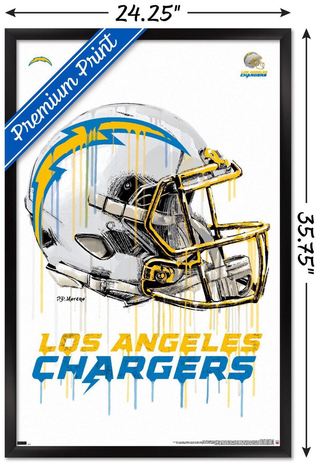 NFL Los Angeles Chargers - Drip Helmet 20 Wall Poster, 14.725" x 22.375" Framed