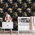 thumbnail image 3 of Gothic Peel and Stick Wallpaper Floral Skulls Dark Botanical Vintage Gothic Style Wall Mural 23.6in x 9.8ft Self Adhesive Removable Wall Paper Renter Friendly Wallpaper for Nursery Bedroom Cabinets, 3 of 8