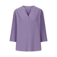 thumbnail image 5 of Tshirts Shirts for Women Fashion Breathable Casual V Neck Down Short Sleeve Womens Summer Tops Purple L, 5 of 6