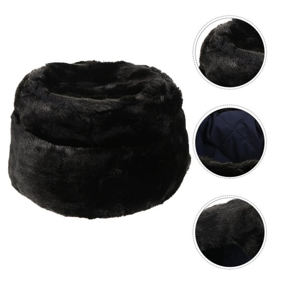 TABLZONE Faux Winter Hat Plush Cap Black Thick Cozy Warm Headwear One Size Fits Most Adults and Teens