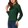 thumbnail image 4 of INSPIRE CHIC Women's Office Tie V Neck Long Sleeve Elegant Blouse Shirt L Dark Green, 4 of 6