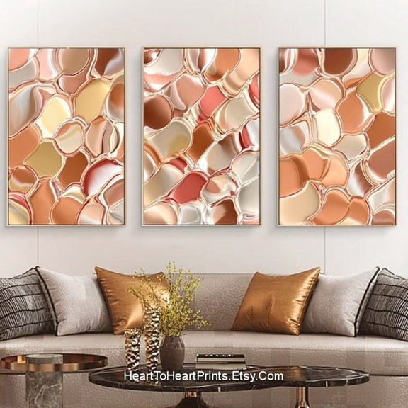 UNFFRAMED Luvia Terracotta Abstract Wall Art Set of 3, Burnt Orange Yellow Brown Autumn Color Prints for Boho Gallery Set 3 Prints 8x12