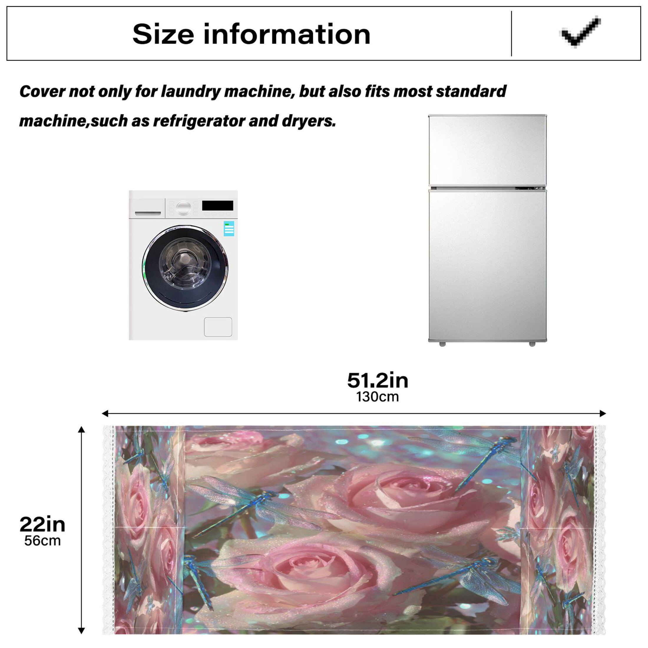 Wobogo Pink Rose Dragonfly Washing Machine Cover Dustproof Washer Dryer Cover Waterproof Laundry Room Decorative Protector