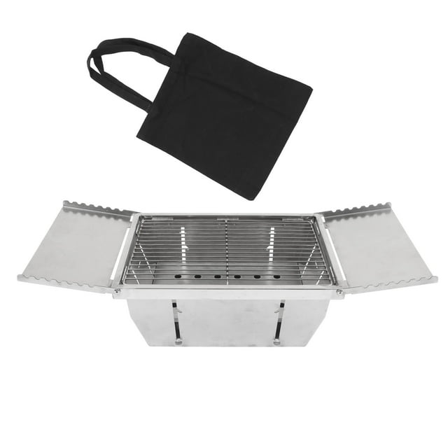Mini estufa de leña plegable, estufa de parrilla de leña ligera rectangular de acero inoxidable para acampar al aire libre