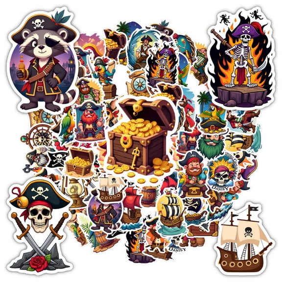 35pcs-50pcs Pirate Stickers Animal Adventure Stickers Sea Stickers for Laptops Notebooks Suitcases