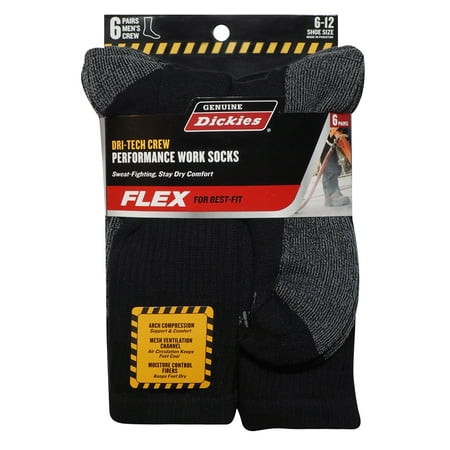 Genuine Dickies Men's Dri-Tech Crew Socks, 6-Pack