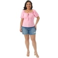 thumbnail image 3 of DARING DIVA Women's Plus Square Neck Bow Tie Front Cute Crop Blouse 1X Pink, 3 of 6