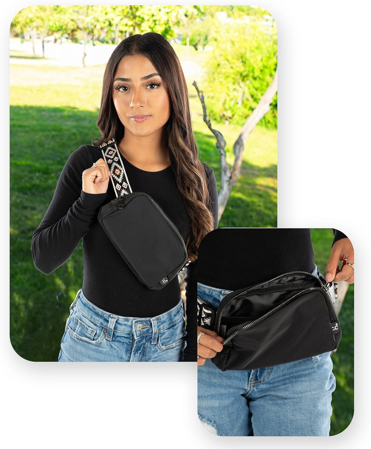 Funky Junque Belt Bag - Aztec Strap - Black