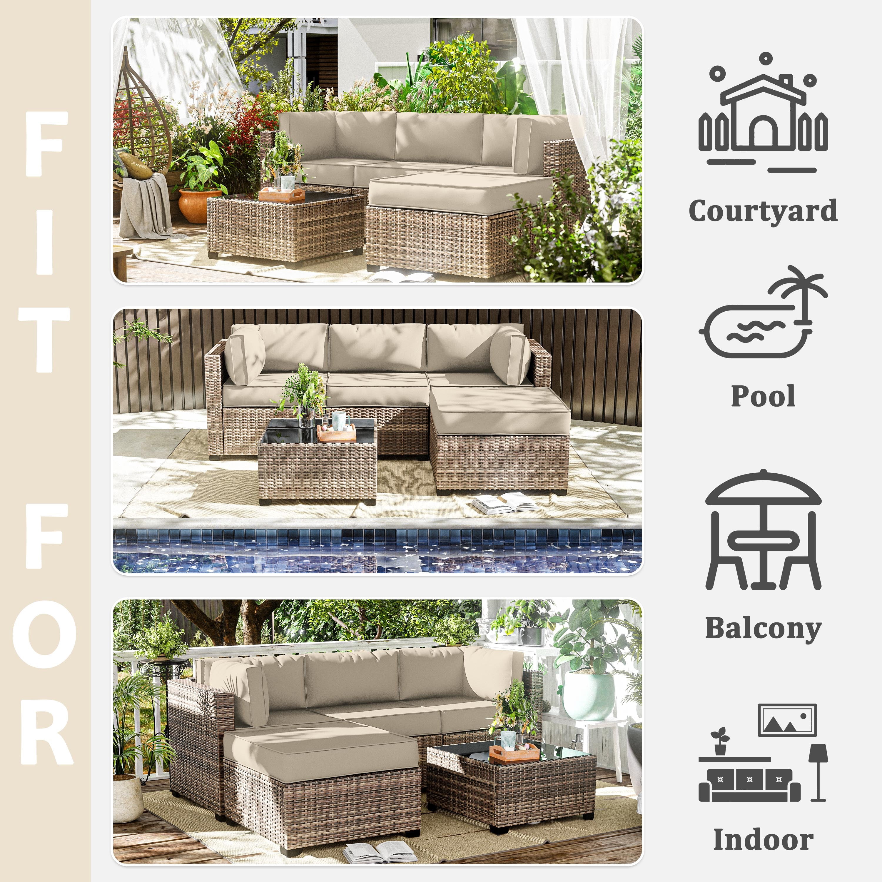 Pakunoda 9Pcs Outdoor Cushion Covers for Patio Furniture, Washable Reusable Outdoor Slipcovers for Cushions Replacement Cover with Zipper for Sofa Couch, Cover Only, Cream