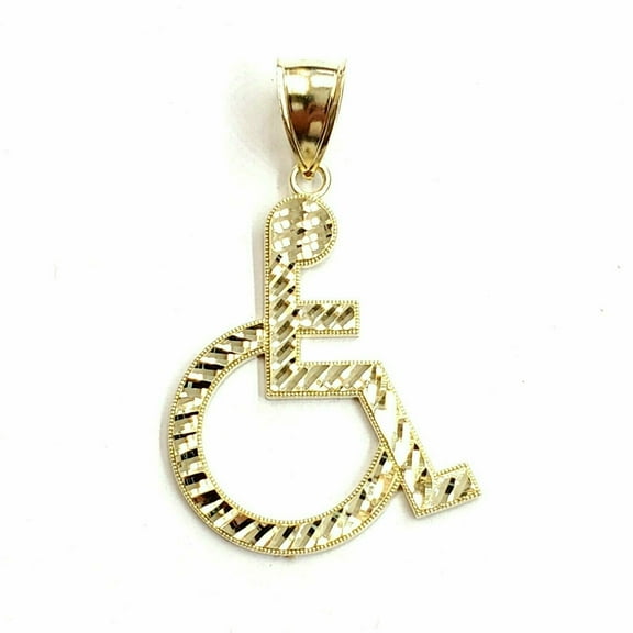 10k yellow Gold handicap disability Pendant charm diamond cut fine jewelry 2.5g