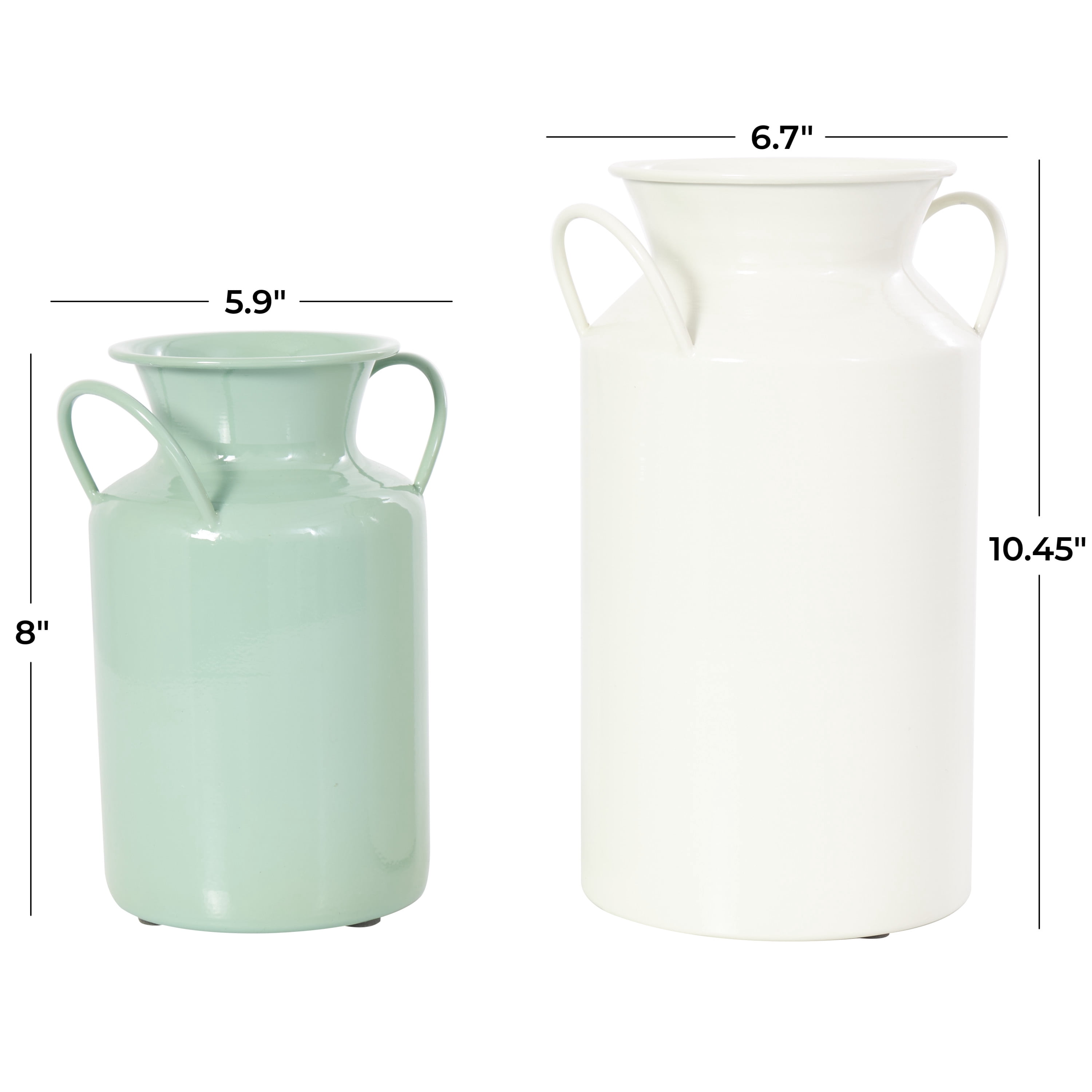 DecMode 10", 8"H Jug Teal Metal Vase with Handles, Set of 2