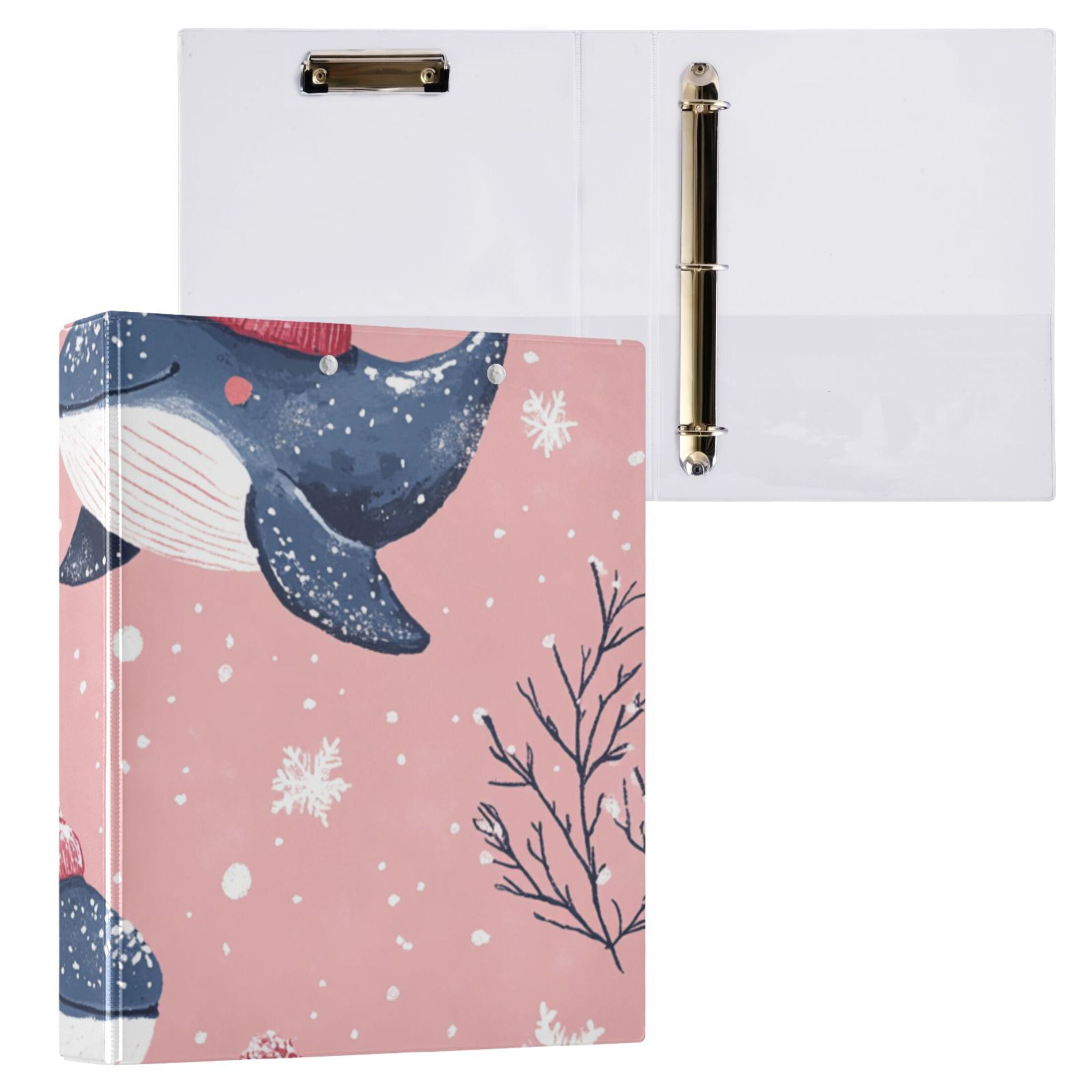 Whales and Snow 3 Ring Binders 1.5 inch Hardcover File Folders with Interior Pockets A4 Size Organizer for School Office Hospital