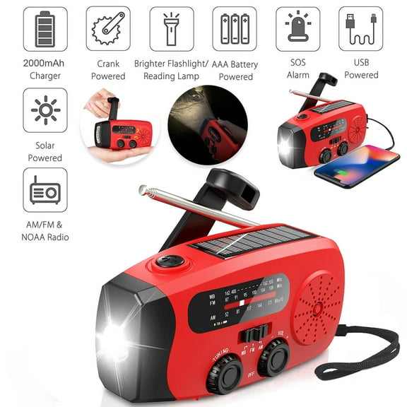 DISEN Hand Crank Emergency Radio, Portable Radio Solar Powerd AM FM WB NOAA Weather Radio with Flashlight, Cell Phone Charge, SOS Alarm