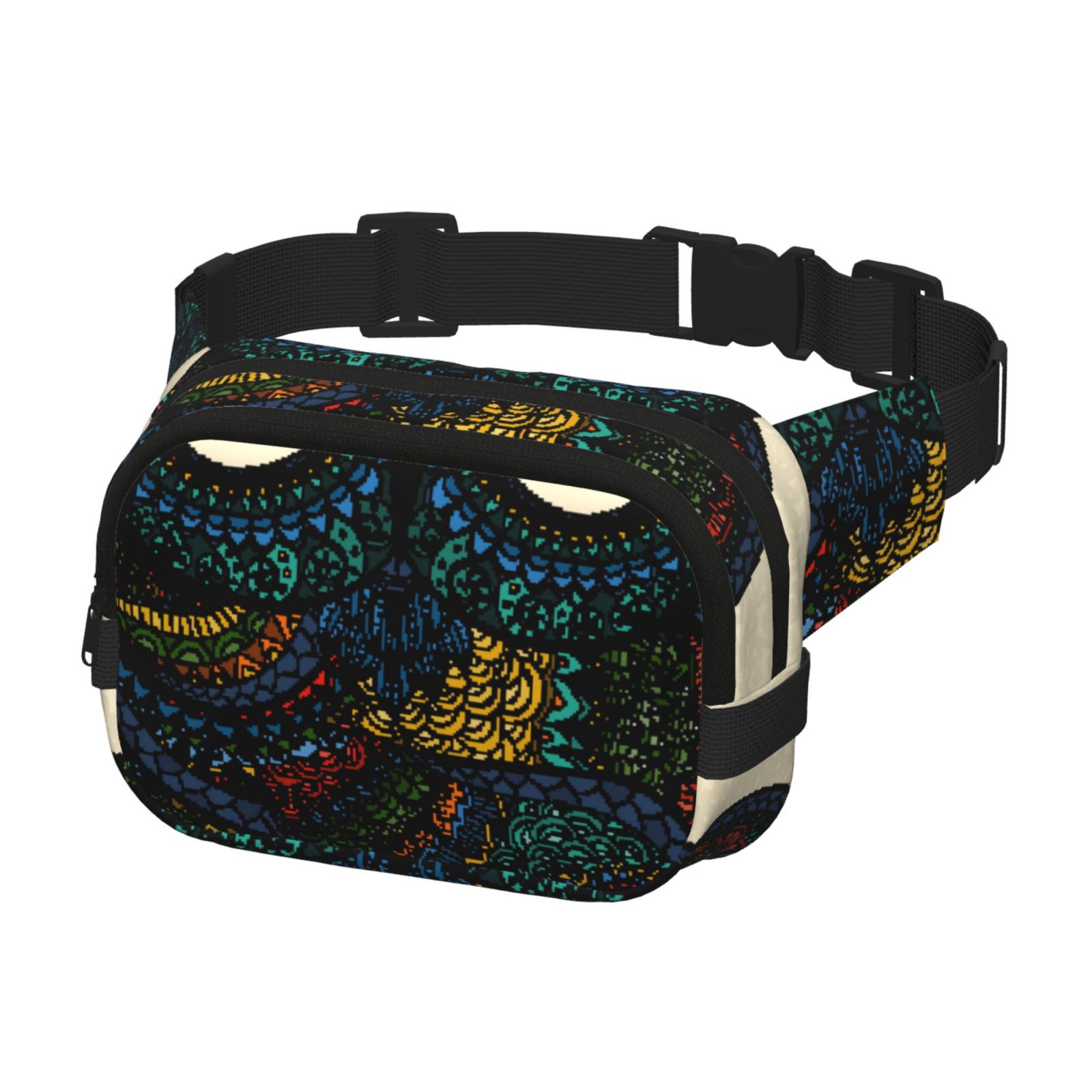 Picia Owl with Mandala Print Square Double-Layer Waist Bag Mini Adjustable Waist Belt Bag Exercise Running Travel Hiking