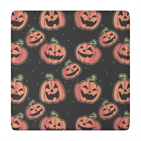 Premium Fitted Halloween Tablecloth 34x34 Inch - Elastic Border Stretch Fabric with Spooky Ghost and Pumpkin Pattern Washable Cover
