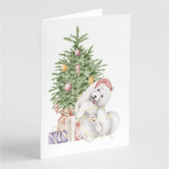 5 x 7 in. Unisex Christmas Samoyed Caught Up Greeting Cards & Envelopes, Multi Color - Pack of 8