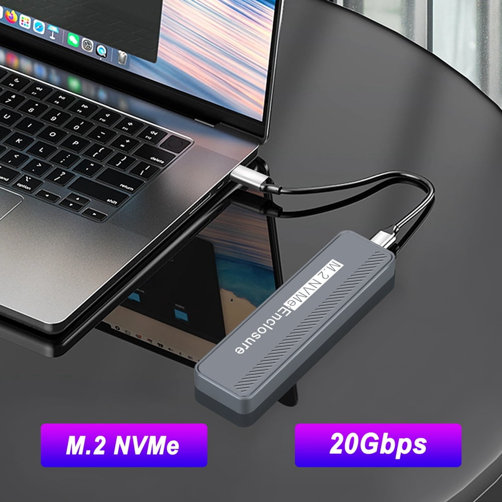 M.2 NVMe SSD Enclosure USB3.2 20Gbps Type-C SSD Enclosure for 2230/2242/2260/2280 NVME SSD M Key External Case Box,1 x 20Gbps M.2 NVMe Case 1 x TYPE-C to TYPE-C Cable,Gray