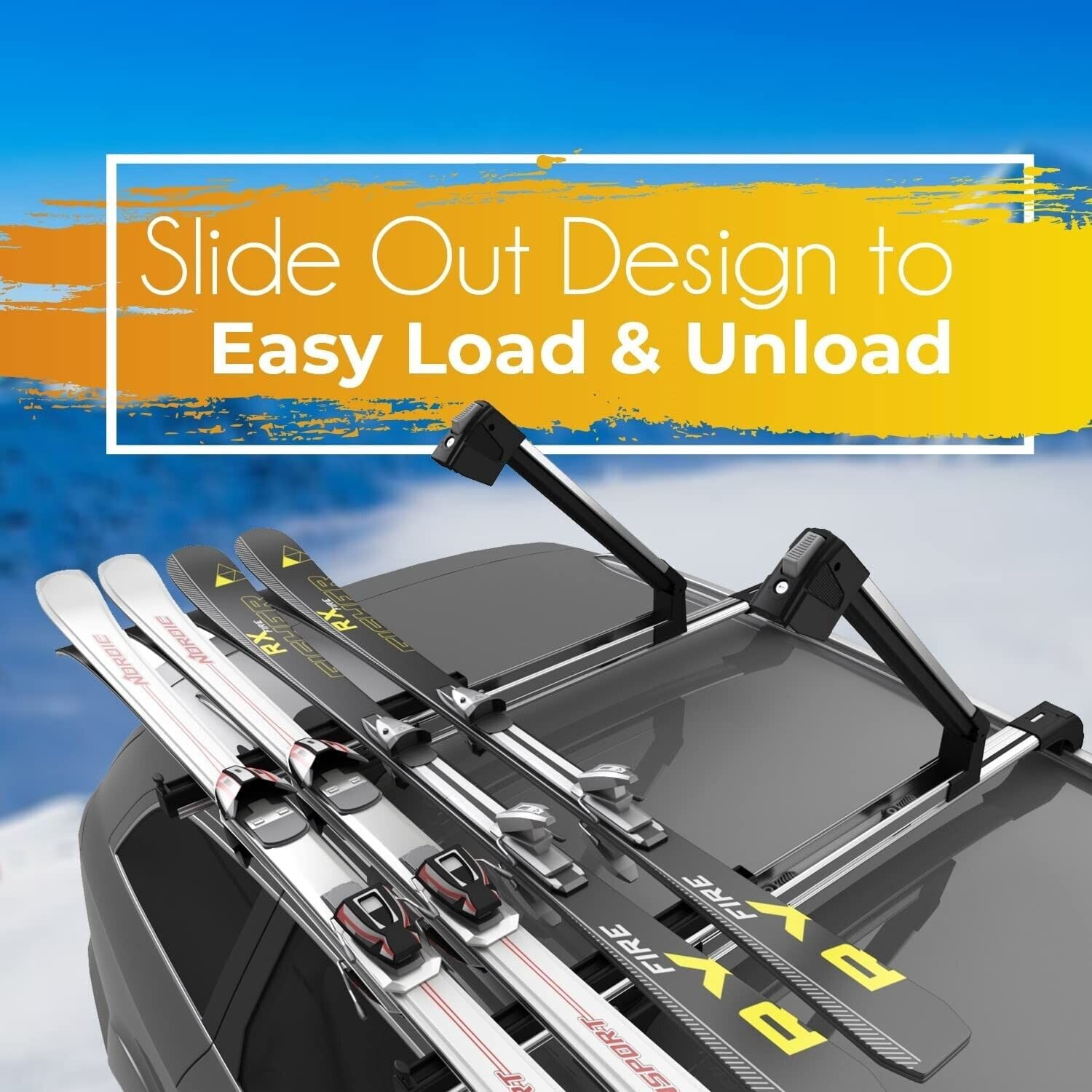 Erkul 35" Ski Rack for Car Roof - Universal Ski & Snowboard Car Racks with Anti-Theft Lock and Extension with Sliding Rail | Carry up to 6 Pairs of Skis or 4 Snowboards