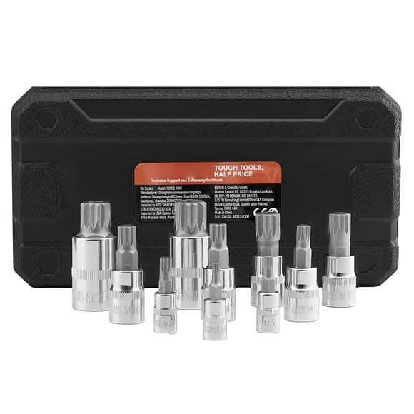 KFFKFF XZN Triple Square Spline Bit Socket Set, 10-Piece M4 - M18, Premium Cr-V Steel, 1/4 in, 3/8 in, and 1/2 in Drives, with Enhanced Storage Case
