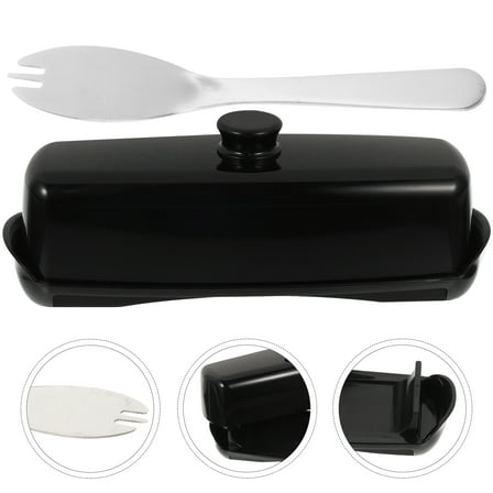 LOLIPPYY 1Set French Butter Crock Black Covered Butter Dish with Cutter for Kitchen Storage