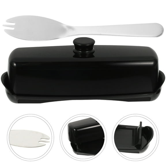 LOLIPPYY 1Set French Butter Crock Black Covered Butter Dish with Cutter for Kitchen Storage