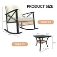 thumbnail image 4 of 3 Piece Patio Rattan Conversation Set, Outdoor Rocking Bistro Set, Wicker Patio Furniture with Thick Cushions Rocker Chair and 2-Tier Coffee Table for Garden, Porch, Backyard, 4 of 8