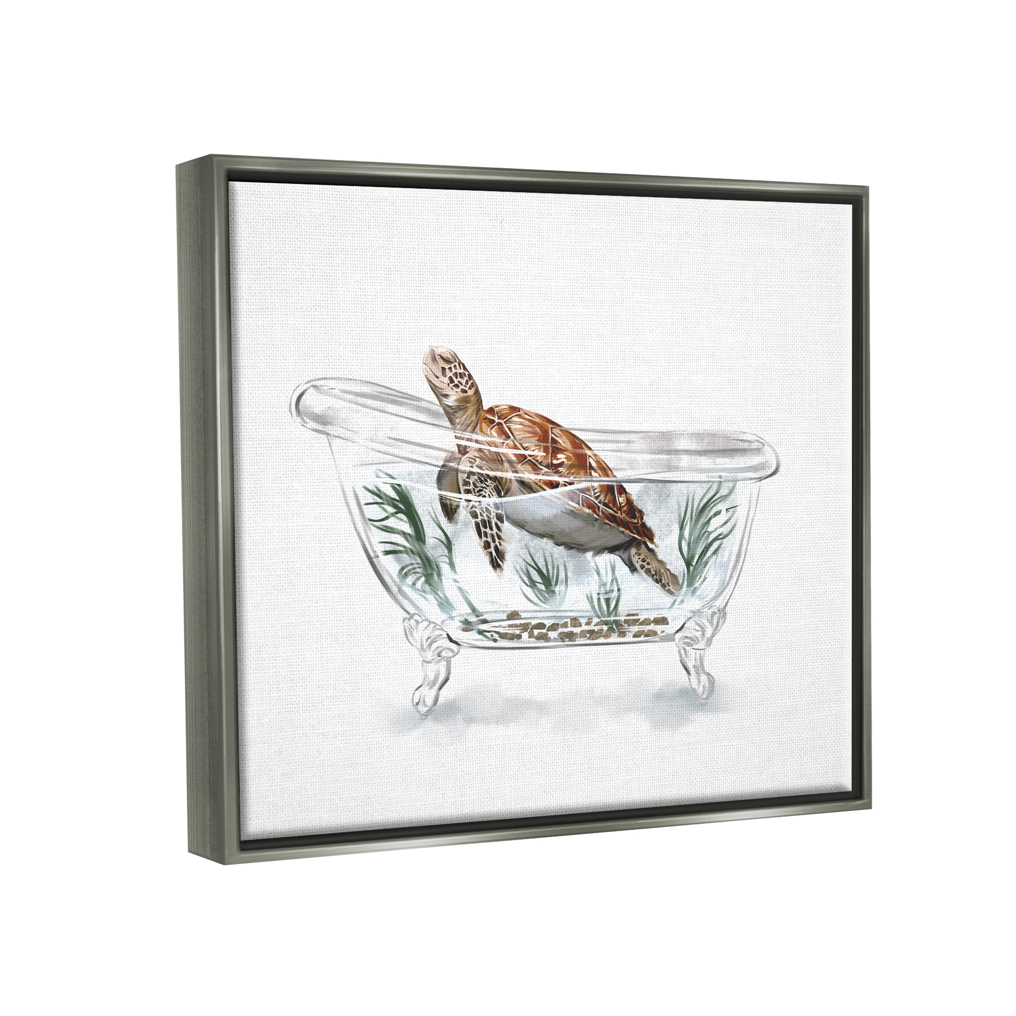 Stupell Turtle Swimming Bathroom Tub Animals & Insects Painting Gray Floater Framed Art Print Wall Art