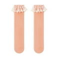 thumbnail image 2 of ZACPNCV Girls Knee-Highs Socks Solid Color Cotton Lace Ruffle Cable Knit Comfort Tights Stockings School Uniform Spring Fall Socks Orange Free Size, 2 of 4