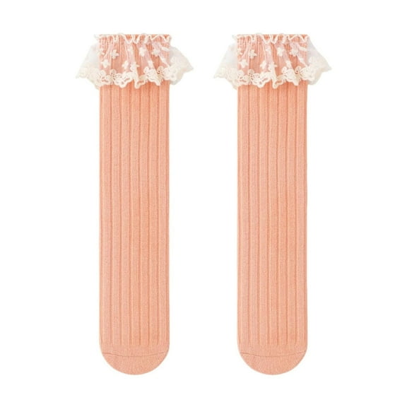 Cute Crew Socks for Toddle Girls Cotton Lace Ruffle Mid-Calf Solid Color Stretchy Soft Boot Sock 0-13 Years Kids