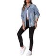 thumbnail image 2 of Chaqueta de mezclilla de mujer INSPIRE CHIC, oversized, con dobladillo deshilachado, bolsillos, de manga larga, con botones, color azul claro, talla M, 2 of 6