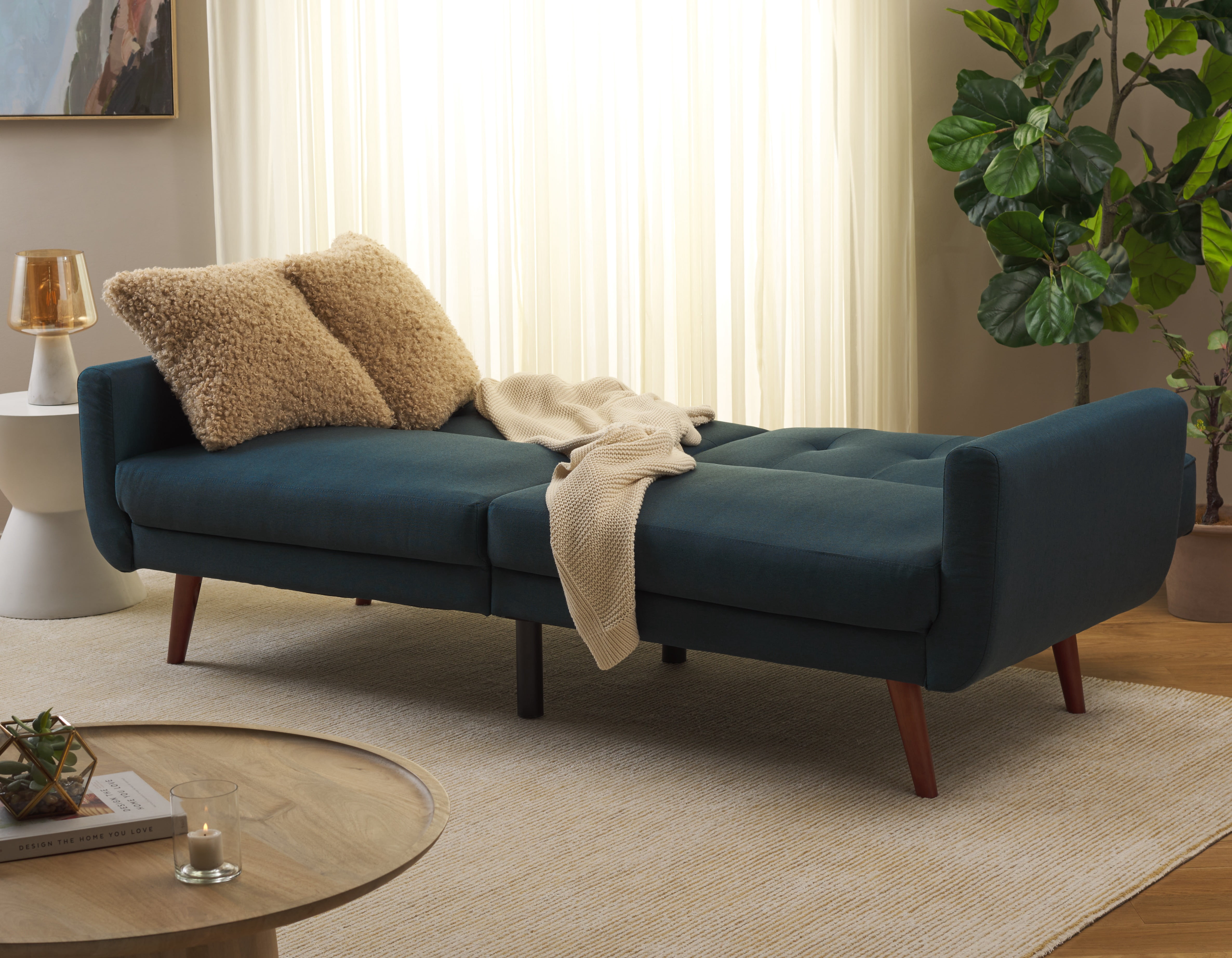 Safavieh Bushwick Mid-Century Foldable Futon Bed, Navy/Brown