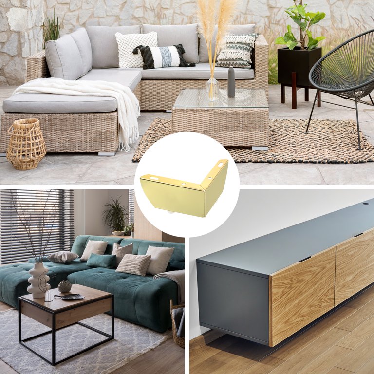 4PCS L-Shaped 2-in-1 Furniture Legs – Heavy-Duty Carbon Steel Support For Sofa, Bedside Table, Cabinet, Wardrobe, TV Stand, Gold/Silver Finish, 11x11x5.5cm, Anti-Slip, Easy Install