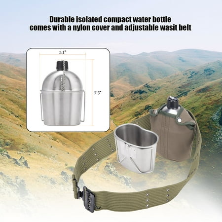 Stainless Steel Recirculating Kit - Stainless Steel Canteen Cup Kit 1 Quart with Foldable Cup Handle & Nylon Cover