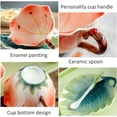 thumbnail image 6 of CATPAN 3D Ceramic Coffee Mug and Saucer Set with Spoon Flower Leaf Coffee Mug Tea Cup with Decorative Handle Vintage Floral Drinking Cups Unique Gifts for Birthday Wedding Christmas 6oz Pink, 6 of 9
