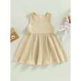 thumbnail image 3 of Baby Kids Girl’s Dress, Sleeveless Crew Neck Solid Summer A-line Dress for Casual Daily, 3 of 9