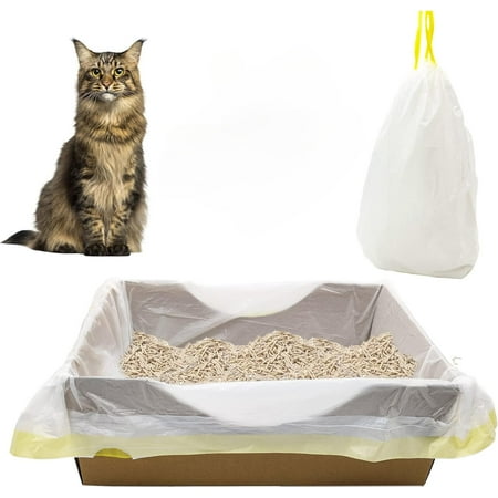 Cat Litter Liners Large  Jumbo Drawstring Extra Durable Pet Cat Pan Liners Extra-Thick Kitty Litter Box Bag-32 Count 37  x 18