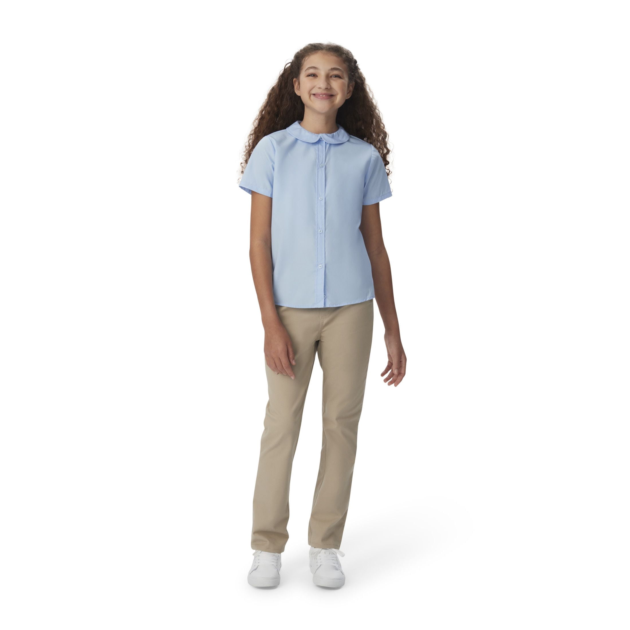 French Toast Girls School Uniform Short Sleeve Modern Peter Pan Collar Blouse, Sizes 4-20 & Plus