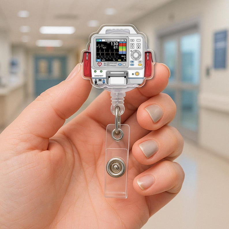 ViciArt Defibrillator Badge Reel, Acrylic Retractable ID Holder, ECG Monitor EMT Nurse Clip