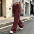 thumbnail image 4 of WULMLEO Womens Corduroy Pants Low Rise Wide Leg Cargo Bottoms Casual Baggy Lounge Tousers Office Business Work Pant with Pockets Deep Red L, 4 of 5