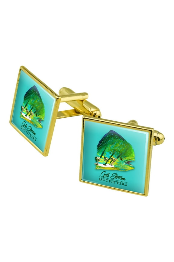 Gulf Stream Outfitters Mahi Mahi Ocean Fishing Square Cufflink Set - Silver or Gold