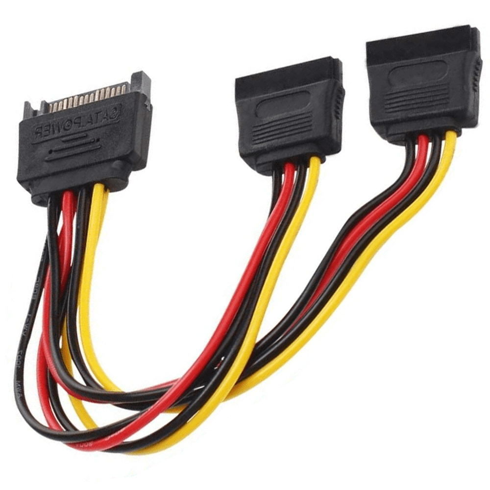 1* New 15 Pin Sata Male to 2 Sata Female Power Splitter Y Cable Durable Useful 