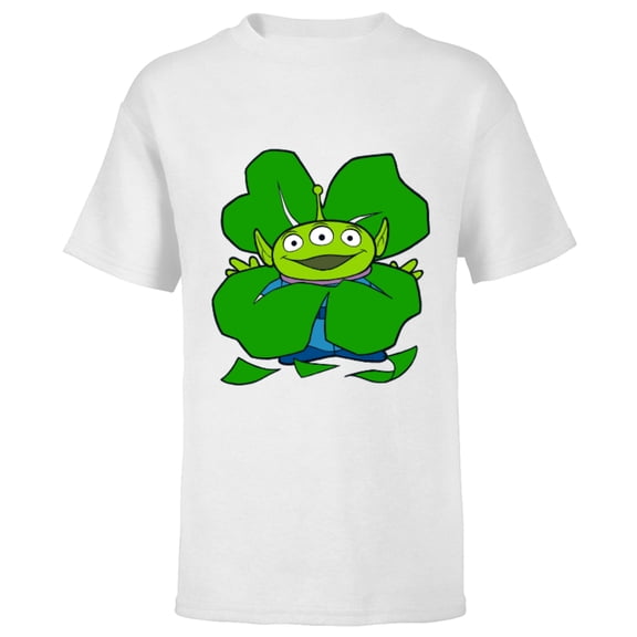 Disney and Pixar Toy Story Alien Shamrock St. Patrick’s Day - Short Sleeve T-Shirt for Kids - Customized-White